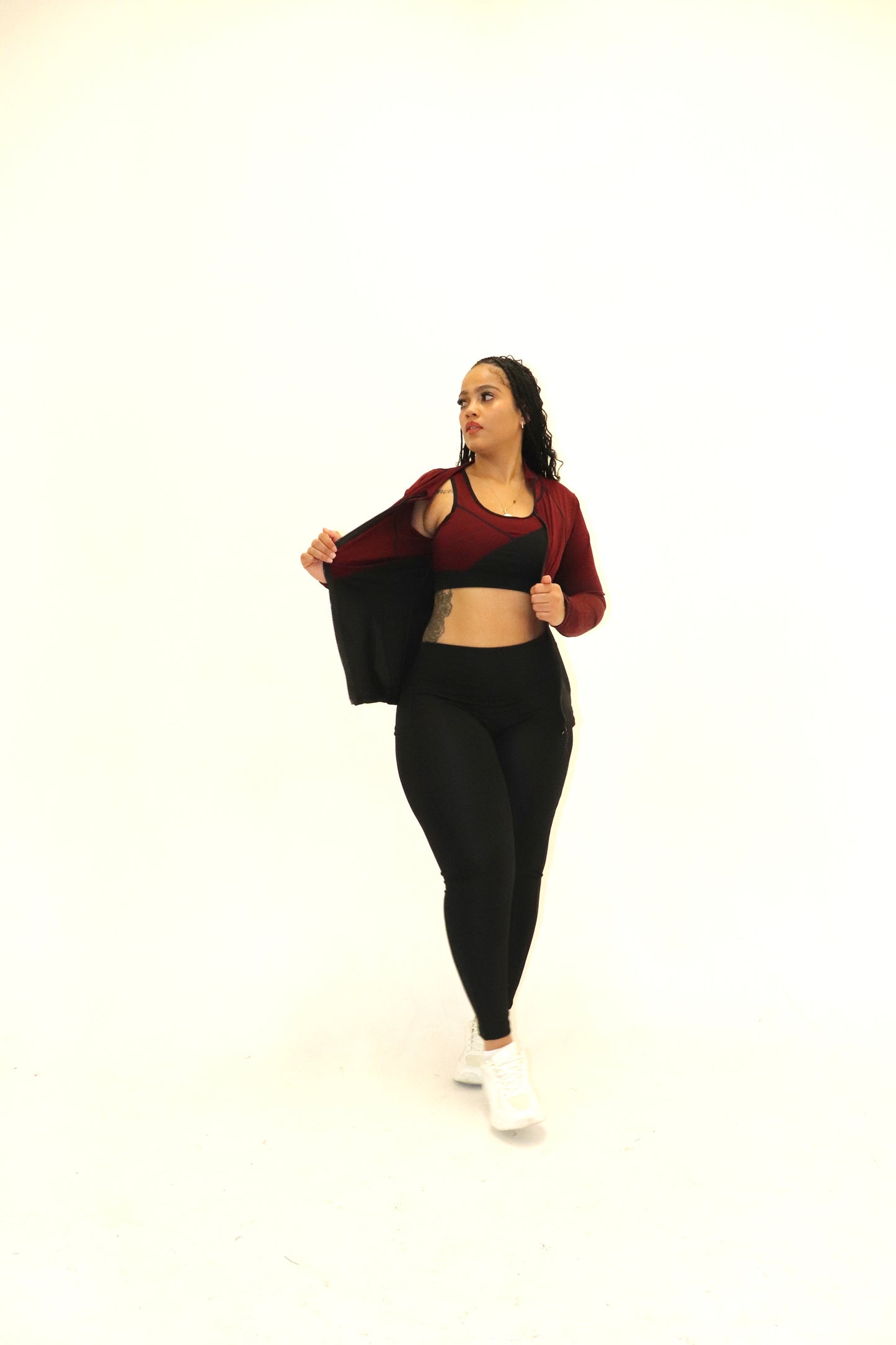 3 Piece Matching Workout Sets in Burgundy/Black - Ravi-bySteph