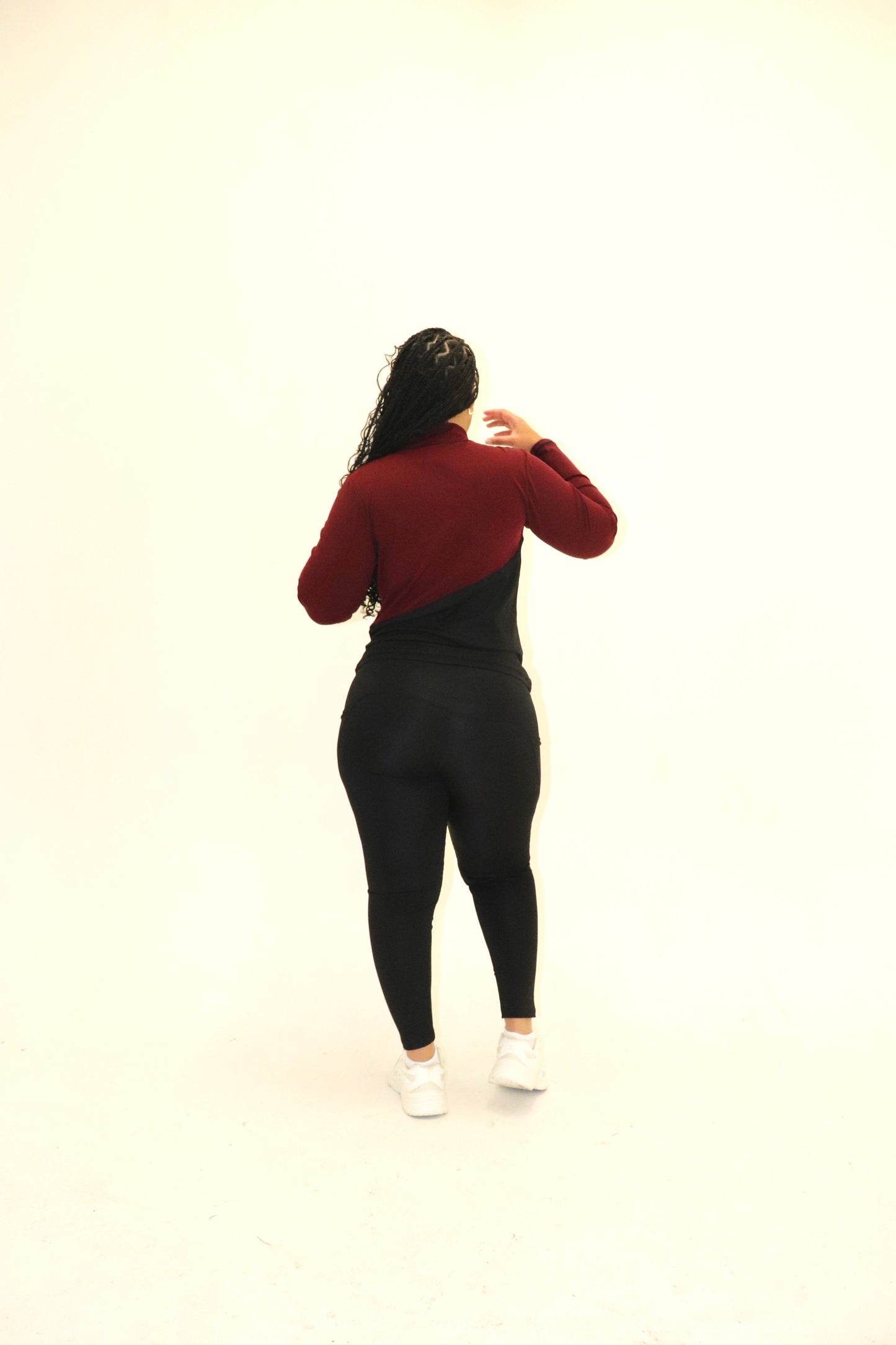 3 Piece Matching Workout Sets in Burgundy/Black - Ravi-bySteph