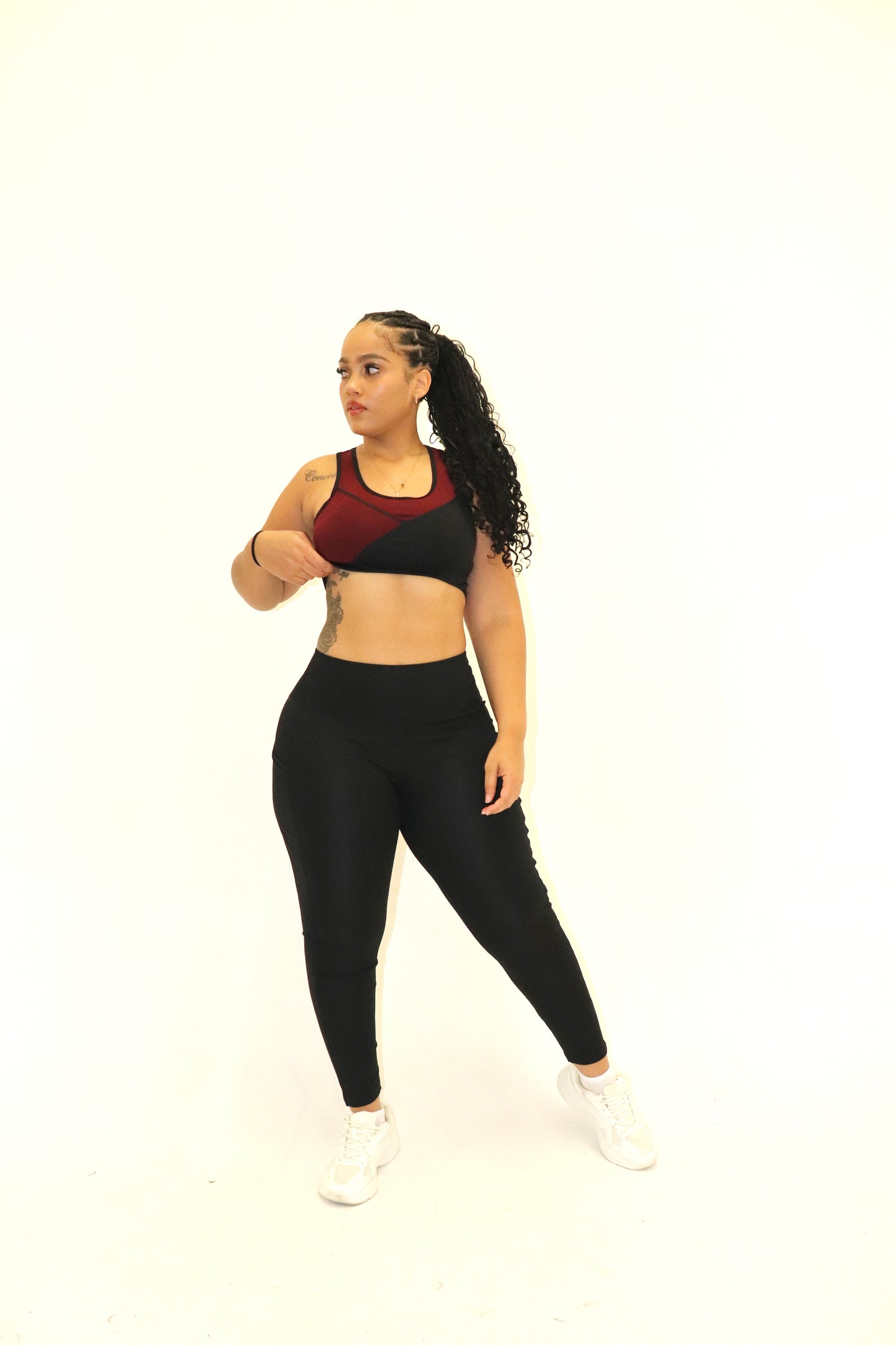 3 Piece Matching Workout Sets in Burgundy/Black - Ravi-bySteph