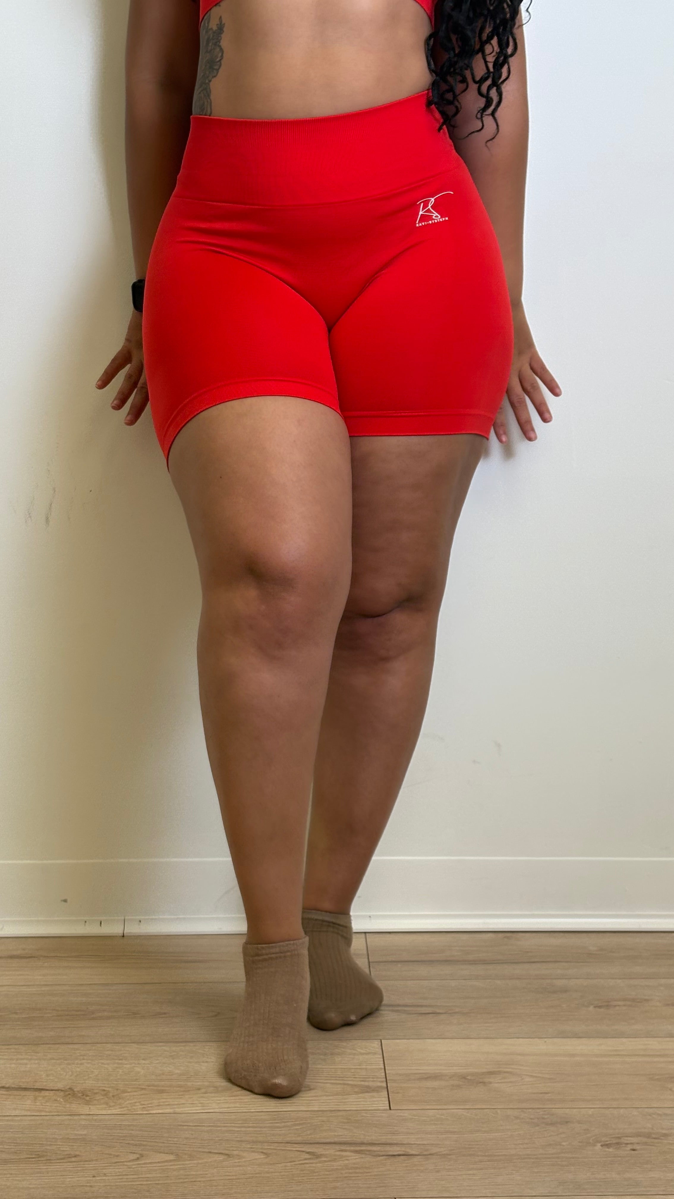 Ayanna Seamless High Waisted 5' Shorts in Red