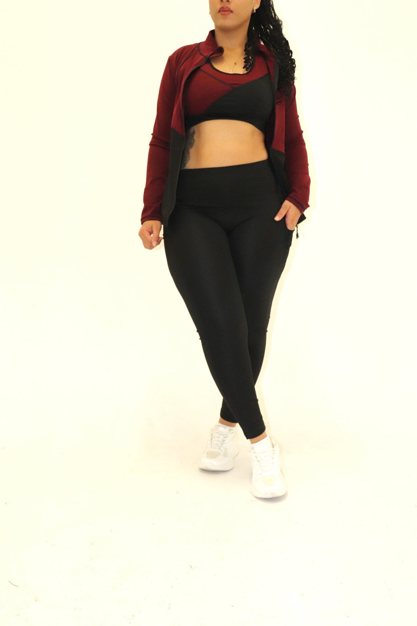 3 Piece Matching Workout Sets in Burgundy/Black - Ravi-bySteph