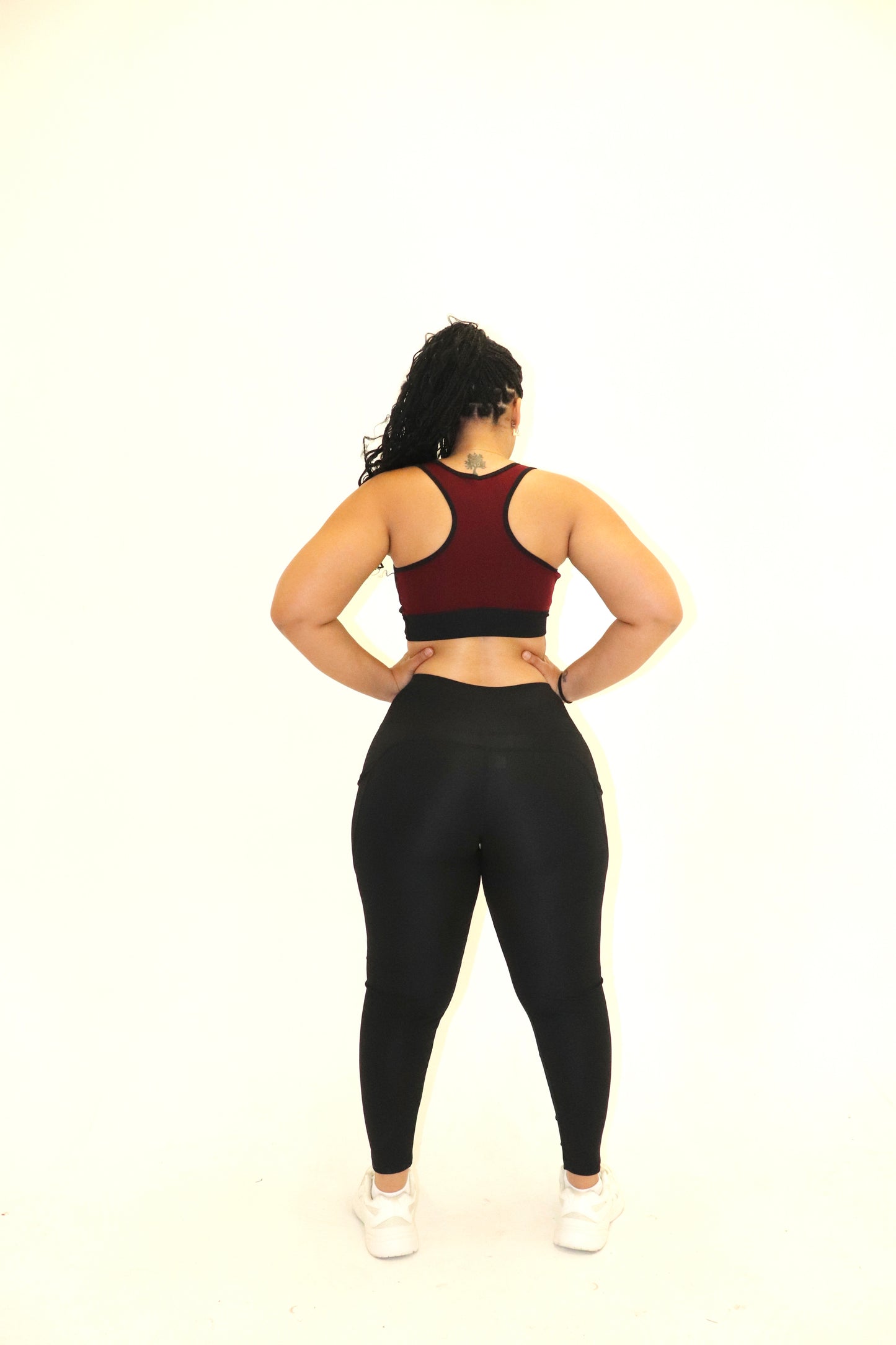 3 Piece Matching Workout Sets in Burgundy/Black - Ravi-bySteph