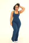 Backless Flare Leg Jumpsuit in Teal