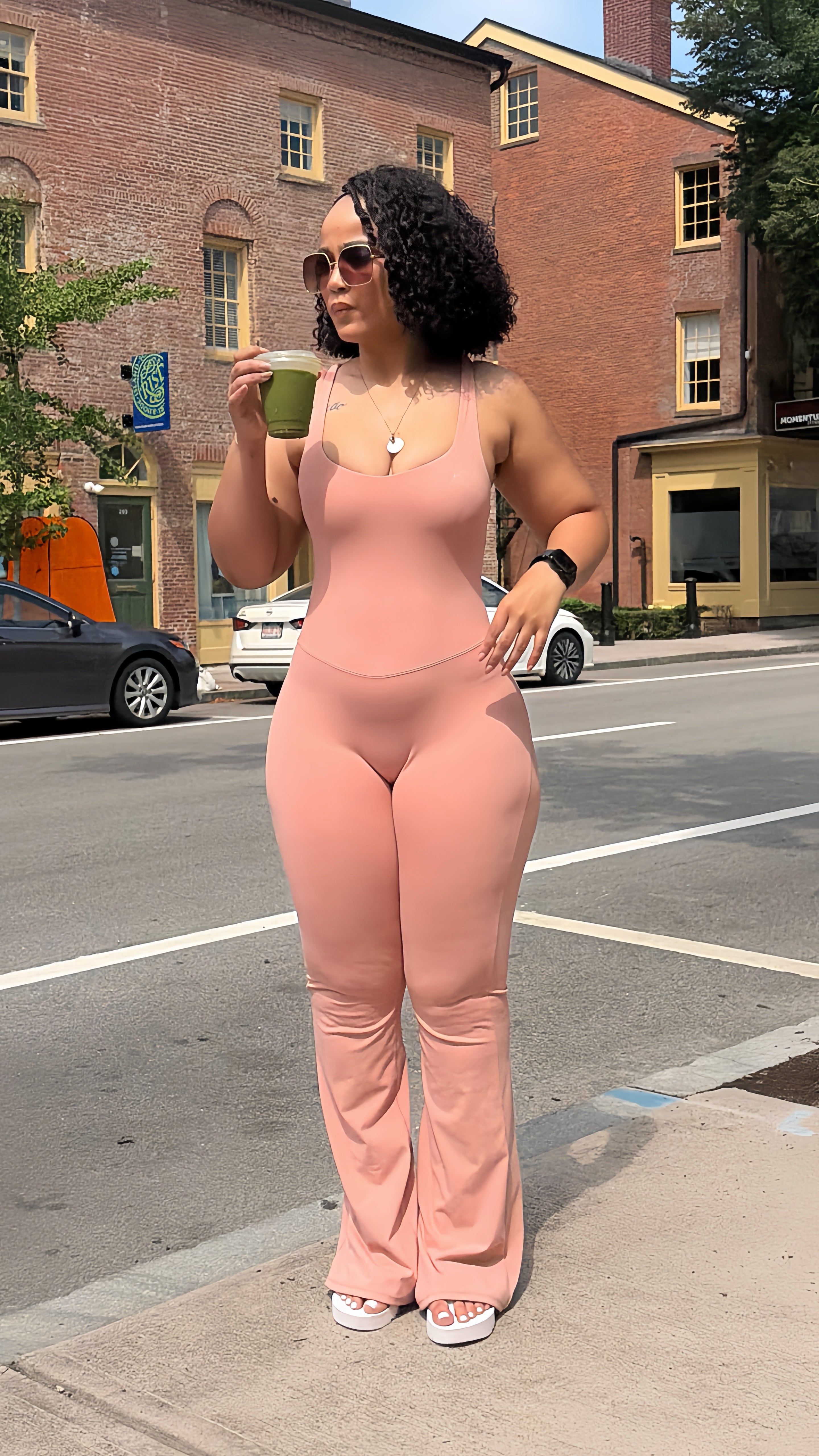 Sculpted Backless Flare Jumpsuit