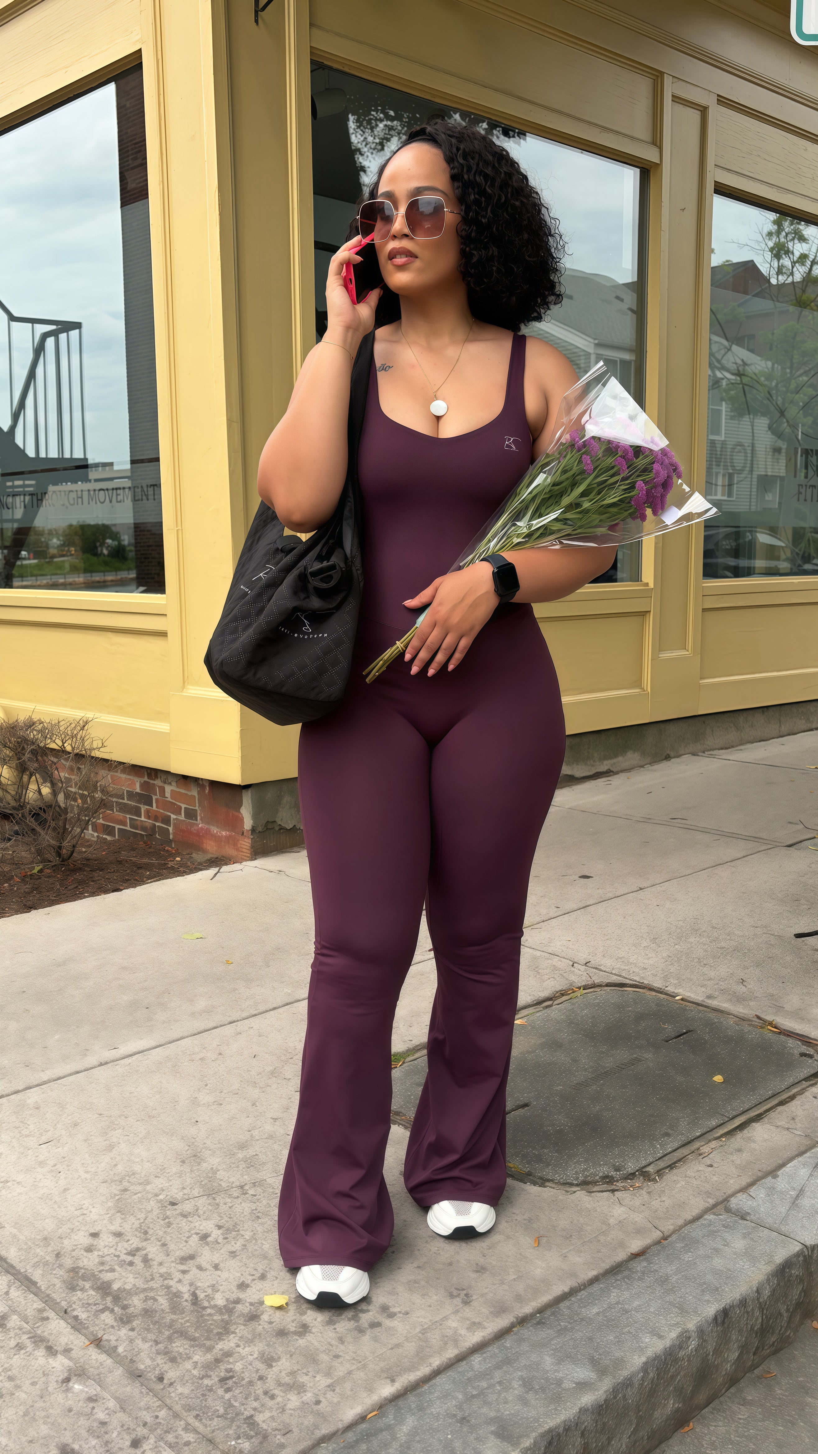 Sculpted Backless Flare Jumpsuit