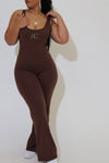 Backless Flare Leg Jumpsuit in Brown