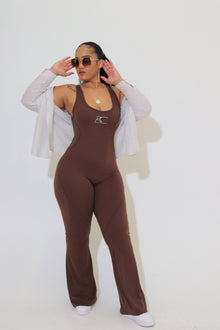  Backless Flare Leg Jumpsuit in Brown